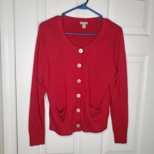 J. Jill Red Long Sleeve Cardigan Petite Medium